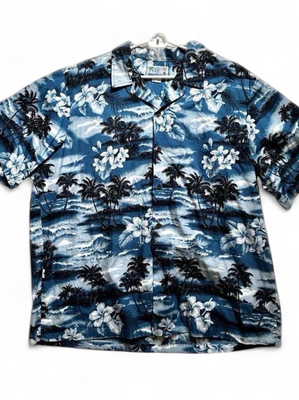 Vintage 1990s Blue Tropical Print Hawaiian Shirt XXL